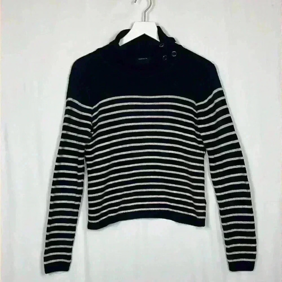 Forever 21 Womens Sweater Black/Cream Stripe M Ribbed Elbow Patches Turtleneck - Picture 1 of 11